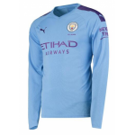 2019-20 Manchester City Long Sleeve Home Soccer Jersey Shirt