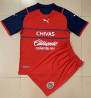Kids Chivas Deportivo Guadalajara 2021-22 Red Third Away Soccer Kits Shirt With Shorts
