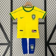 1998 Brazil Retro Kids Home Soccer Kit Shirt With Shorts