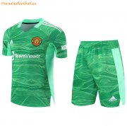 2021-22 Manchester United Dark Green Goalkeeper Soccer Kits Shirt with Shorts