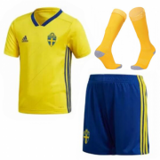 Kids Sweden 2018 World Cup Home Soccer Whole Kit(Jersey+Shorts+Socks)