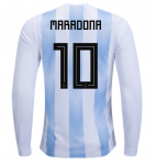 Diego Maradona #10 2018 World Cup Argentina Long Sleeve Home Soccer Jersey Shirt