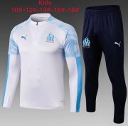 Kids 2019-20 Olympique Marseille White Sweat Shirt and Pants Training Kits