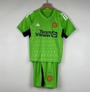 2023-24 Manchester United Kids Green Goalkeeper Soccer Children Kits Shirt With Shorts