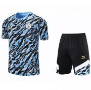 2021-22 Manchester City Blue Black Training Kits Shirt with Shorts