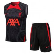 2022-23 Liverpool Black Red Training Vest Kits Shirt with Shorts