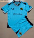 2021-22 Wolverhampton Wanderers Kids Goalkeeper Blue Soccer Kits Shirt With Shorts
