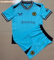 2021-22 Wolverhampton Wanderers Kids Goalkeeper Blue Soccer Kits Shirt With Shorts