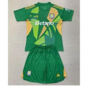Kids Aston Villa FC 2024-25 Green Goalkeeper Soccer Kits Shirt With Shorts