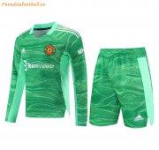 2021-22 Manchester United Dark Green Long Sleeve Goalkeeper Soccer Kits Shirt with Shorts