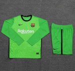 2020-21 Barcelona Long Sleeve Green Goalkeeper Soccer Jersey Kits (Shirt+Shorts)