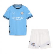 2024-25 Manchester City Home Kids Soccer Kits Shirt With Shorts
