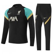 2021-22 Liverpool Black Green Training Kits Sweatshirt with Pants
