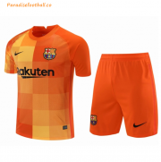 2021-22 Barcelona Goalkeeper Orange Soccer Kits Shirt with Shorts
