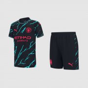 2023-24 Manchester City Kids Third Away Soccer Kits Shirt With Shorts