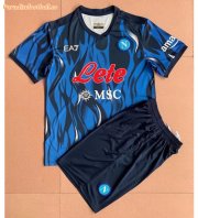 Kids Napoli 2021-22 Third Away Blue Maglia Gara Soccer Kits Shirt With Shorts