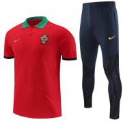 2022 FIFA World Cup Portugal Red Polo Kits Shirt + Pants