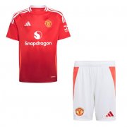 2024-25 Manchester United Kids Home Soccer Children Kits Shirt With Shorts