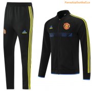 2021-22 Manchester United Black Blue Tracksuits Training Jacket Kits with Pants