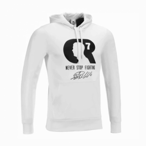 18-19 Ronaldo White Hoodie Never Stop Fighting