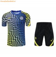2021-22 Chelsea Blue Pre-Match Training Kits Shirt with Shorts