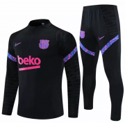 2021-22 Barcelona Black Training Kits Sweat Shirt with Trousers