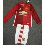 Kids Manchester United 2016-17 LS Home Soccer Shirt With Shorts