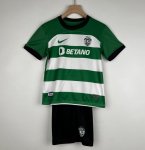 2023-24 Sporting Lisbon Kids Home Soccer Kits Shirt With Shorts
