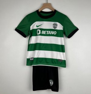 2023-24 Sporting Lisbon Kids Home Soccer Kits Shirt With Shorts