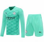 2020-21 Manchester City Green Long Sleeve Goalkeeper Soccer Jersey Kits (Shirt+Shorts)
