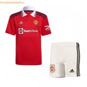 2022-23 Manchester United Kids Home Soccer Youth Kits Shirt With Shorts