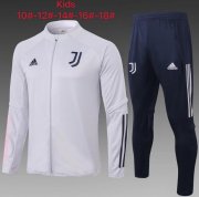 Kids 2020-21 Juventus Light Grey Jacket and Pants Youth Training Kits