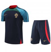 2022 FIFA World Cup Portugal Black Blue Pre-Match Training Kits Shirt with Shorts
