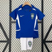 2002 Brazil Retro Kids Away Soccer Kit Shirt With Shorts