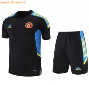 2021-22 Manchester United Black Blue Training Kits Shirt with Shorts