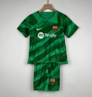 2023-24 Barcelona Kids Green Goalkeeper Soccer Kits Shirt With Shorts