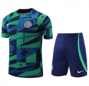 2022-23 Inter Milan Green Navy Training Kits Shirt with Shorts
