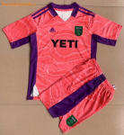 Kids Austin FC 2021-22 Pink Goalkeeper Soccer Kits Shirt With Shorts