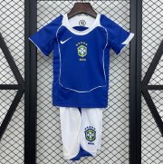 2004 Brazil Retro Kids Away Soccer Kit Shirt With Shorts