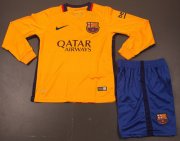 Kids Barcelona 2015-16 Away Long Sleeve Soccer Shirt With Shorts