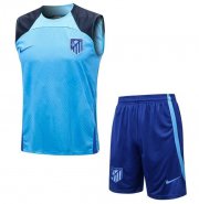 2022-23 Atletico Madrid Blue Training Vest Kits Shirt with Shorts