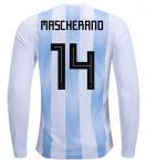Javier Mascherano #14 2018 World Cup Argentina Long Sleeve Home Soccer Jersey Shirt