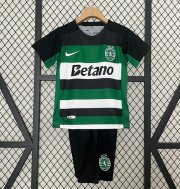 2024-25 Sporting Lisbon Kids Home Soccer Kits Shirt With Shorts