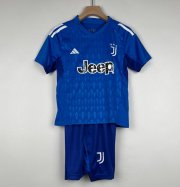Kids 2023-24 Juventus Blue Goalkeeper Soccer Kits Shirt With Shorts