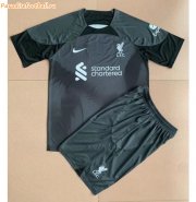 Kids 2022-23 Liverpool Black Goalkeeper Soccer Kits Shirt With Shorts