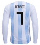 Mauro Icardi #7 2018 World Cup Argentina Long Sleeve Home Soccer Jersey Shirt