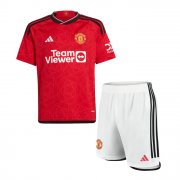2023-24 Manchester United Kids Home Soccer Children Kits Shirt With Shorts