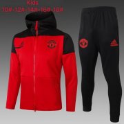 Kids 2020-21 Manchester United Red Black Training Kits Youth Hoodie Jacket with Pants