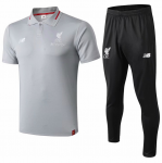 2018-19 Liverpool Grey Polo Kits Shirt + Pants