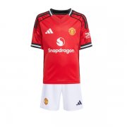 2025-26 Manchester United Kids Home Soccer Children Kits Shirt With Shorts